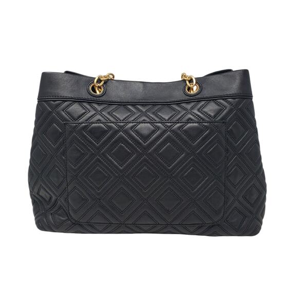 Tory Burch Fleming Triple Compartment Chain-Link Leather Tote Bag Quilted Black - Picture 4 of 14
